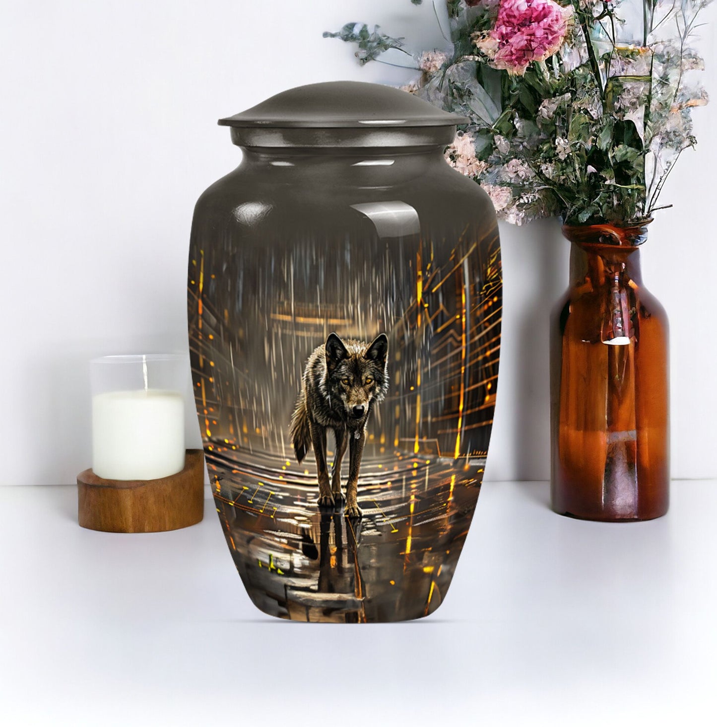 wolf urn  for cremation ashes