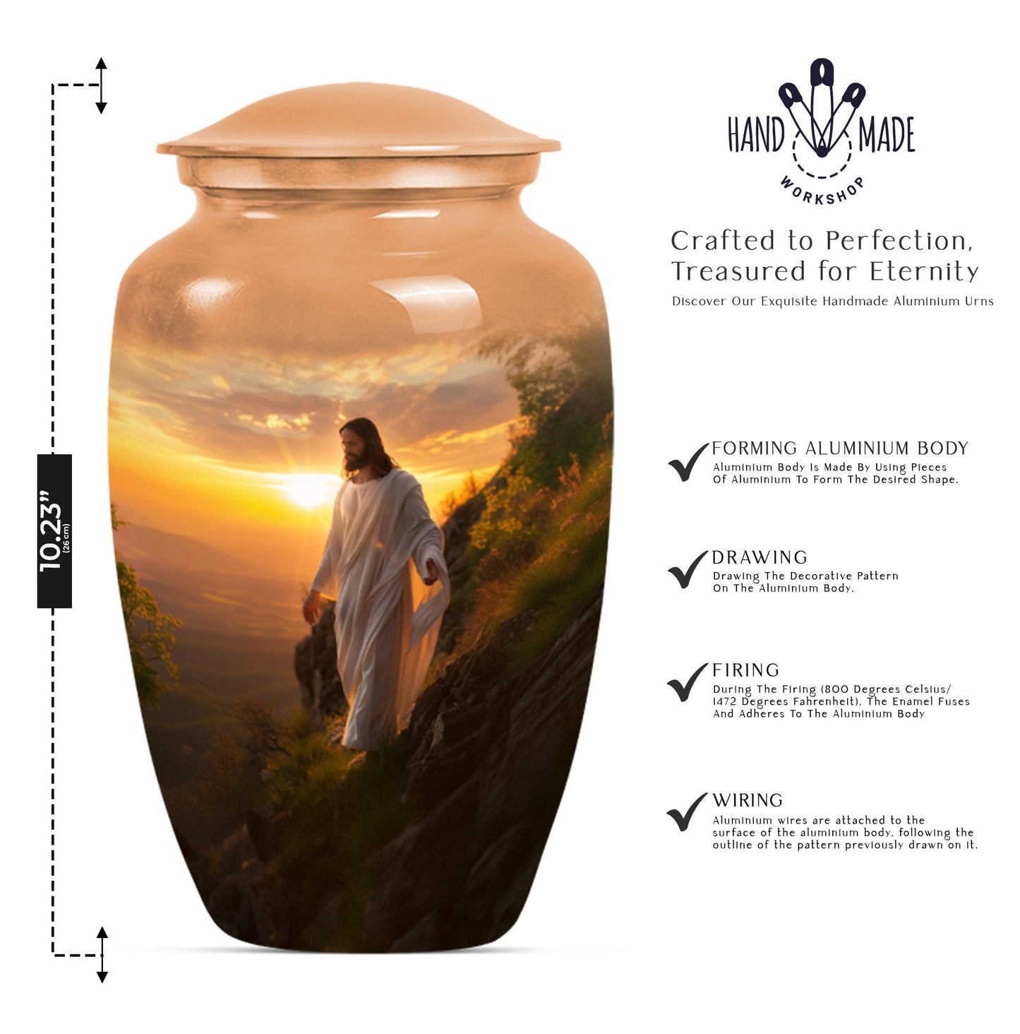 Large 10 inch Jesus Urn, designed for adult ashes.