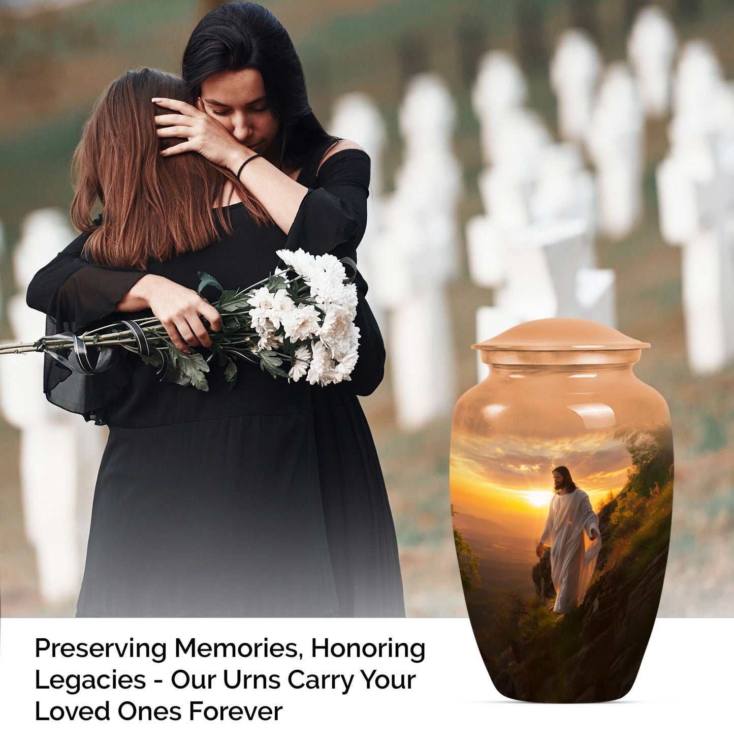 Large 10 inch Jesus Urn, designed for adult ashes.