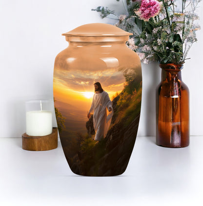 Large 10 inch Jesus Urn, designed for adult ashes.