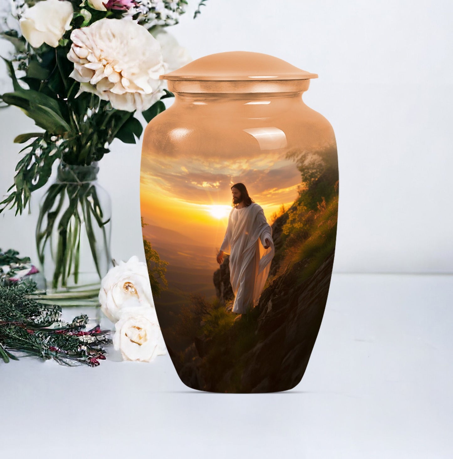 Large 10 inch Jesus Urn, designed for adult ashes.