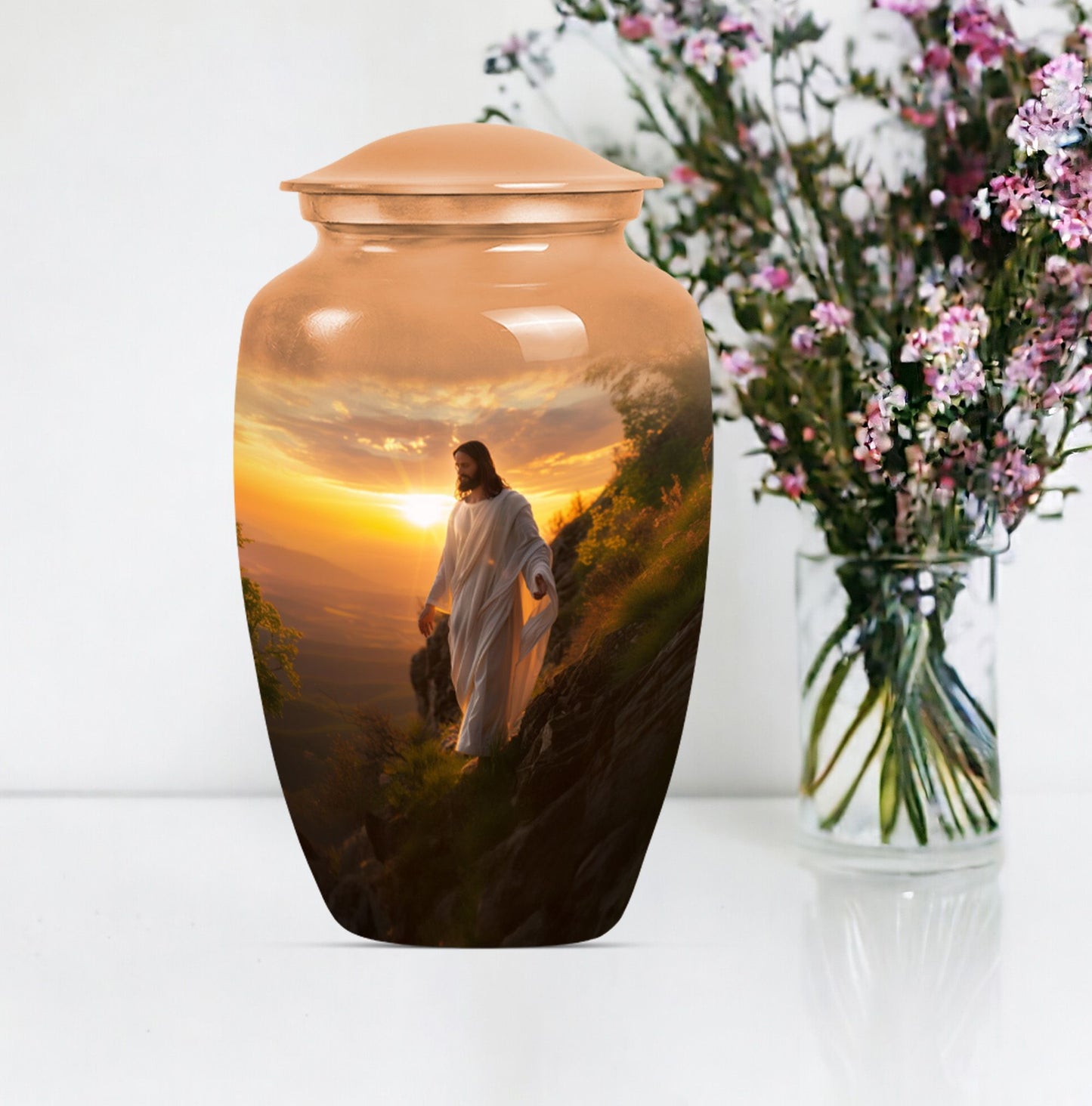Large 10 inch Jesus Urn, designed for adult ashes.