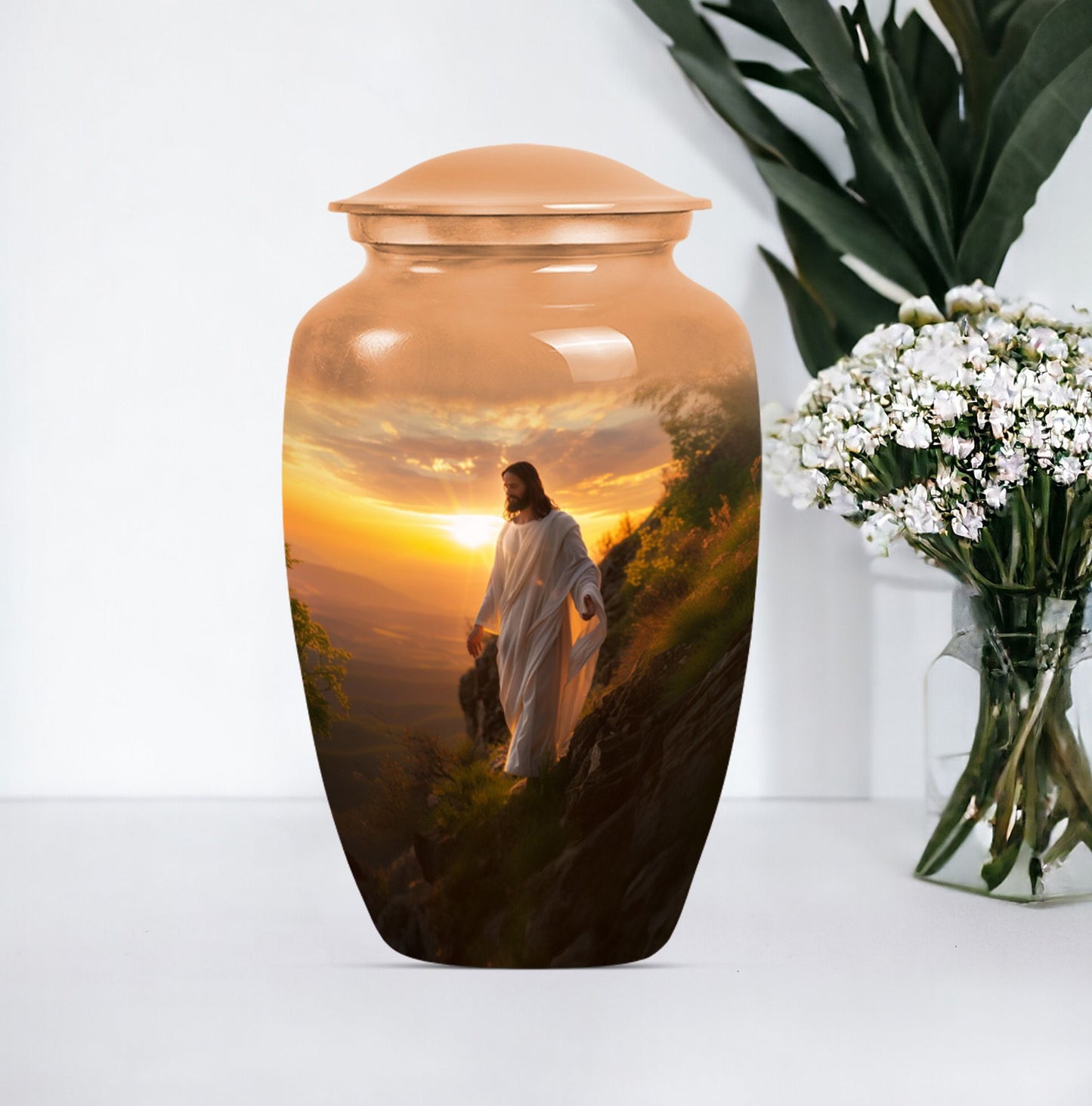 Large 10 inch Jesus Urn, designed for adult ashes.