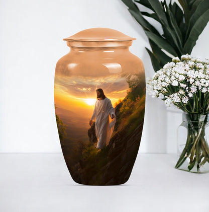 Large 10 inch Jesus Urn, designed for adult ashes.