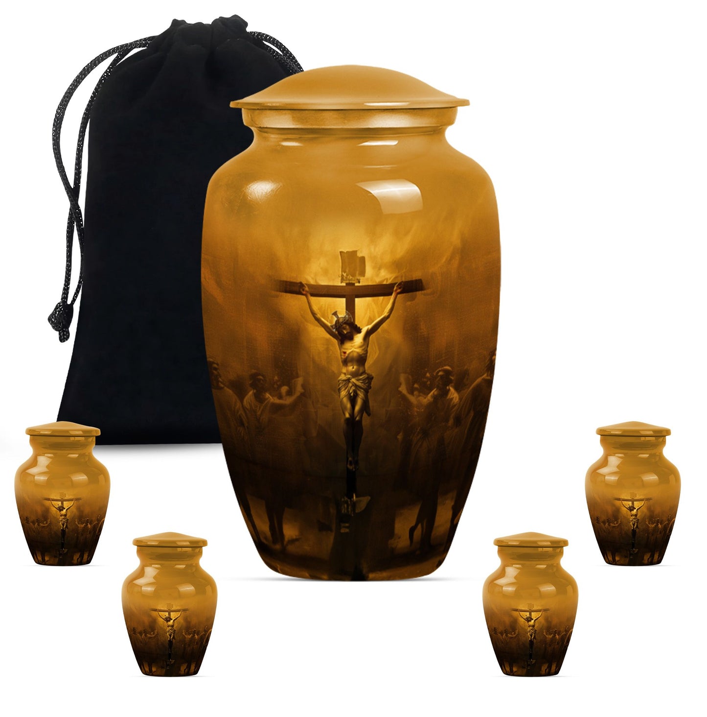 Classic Jesus Urn made of Aluminium, for adult female ashes.
