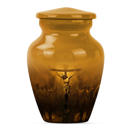 Classic Jesus Urn made of Aluminium, for adult female ashes.