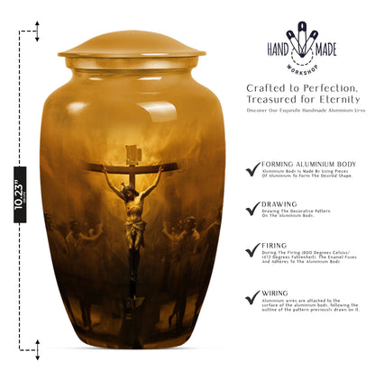 Classic Jesus Urn made of Aluminium, for adult female ashes.