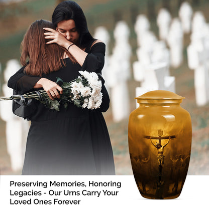 Classic Jesus Urn made of Aluminium, for adult female ashes.