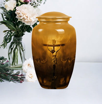 Classic Jesus Urn made of Aluminium, for adult female ashes.