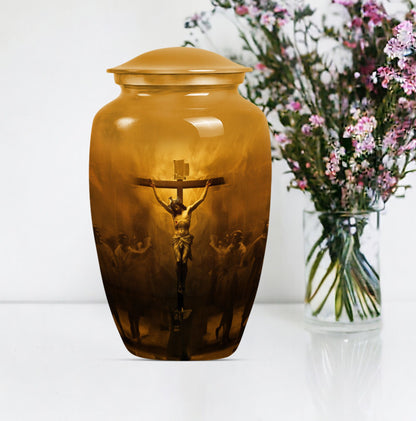 Classic Jesus Urn made of Aluminium, for adult female ashes.