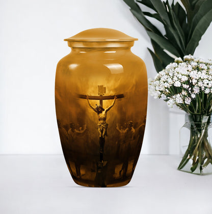 Classic Jesus Urn made of Aluminium, for adult female ashes.