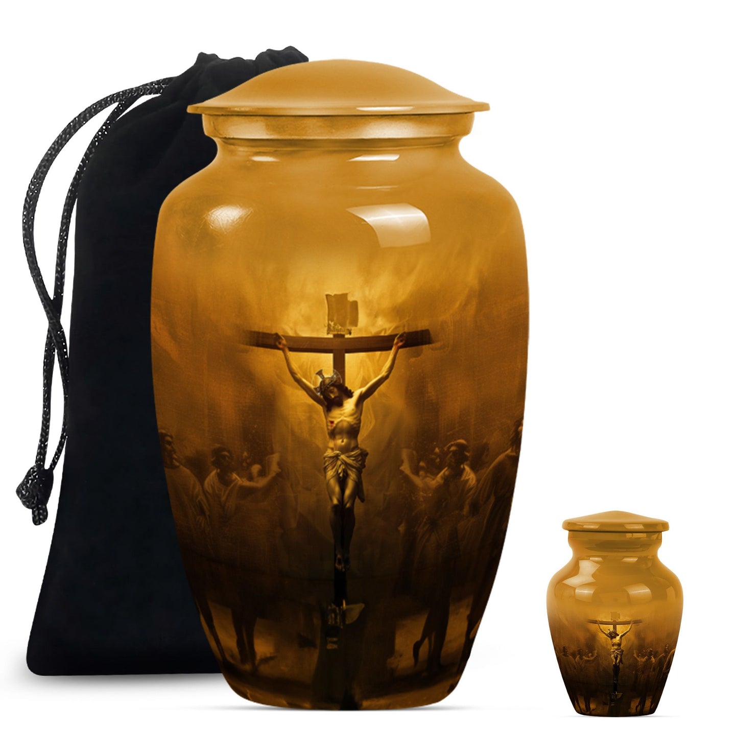 Classic Jesus Urn made of Aluminium, for adult female ashes.