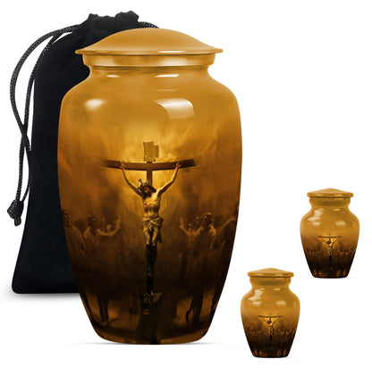 Classic Jesus Urn made of Aluminium, for adult female ashes.