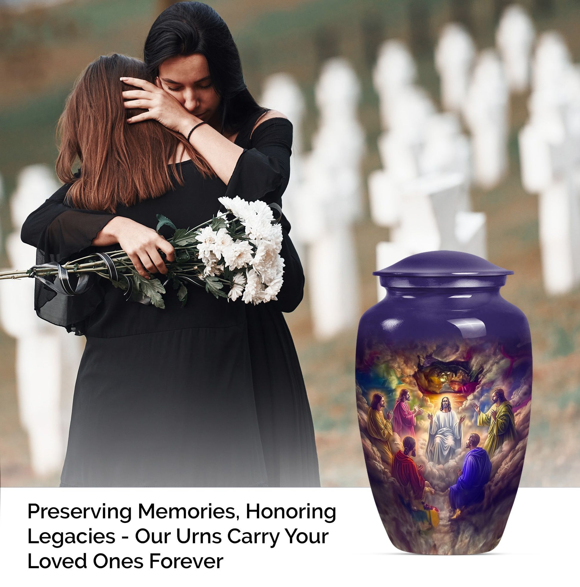 Jesus Urn, classic large funeral burial and memorial urn for human ashes