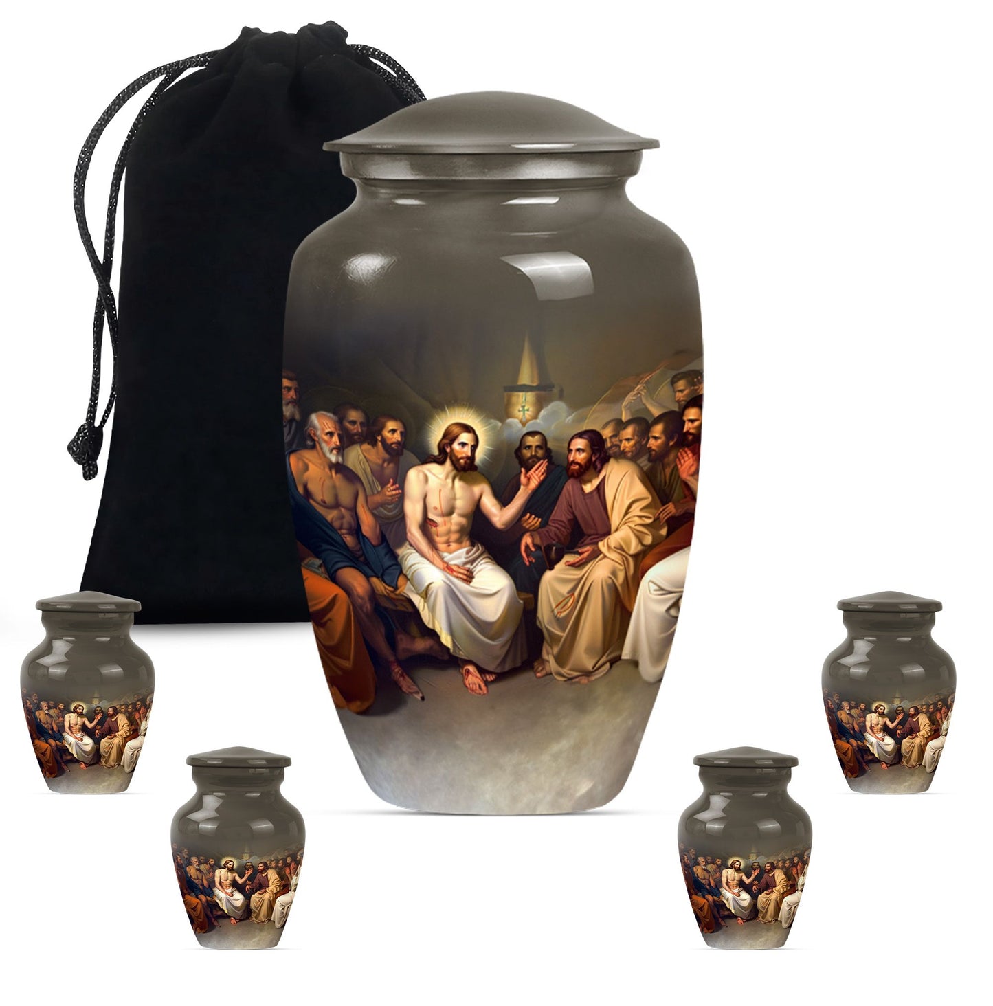 Jesus themed 10-inch aluminium cremation urn