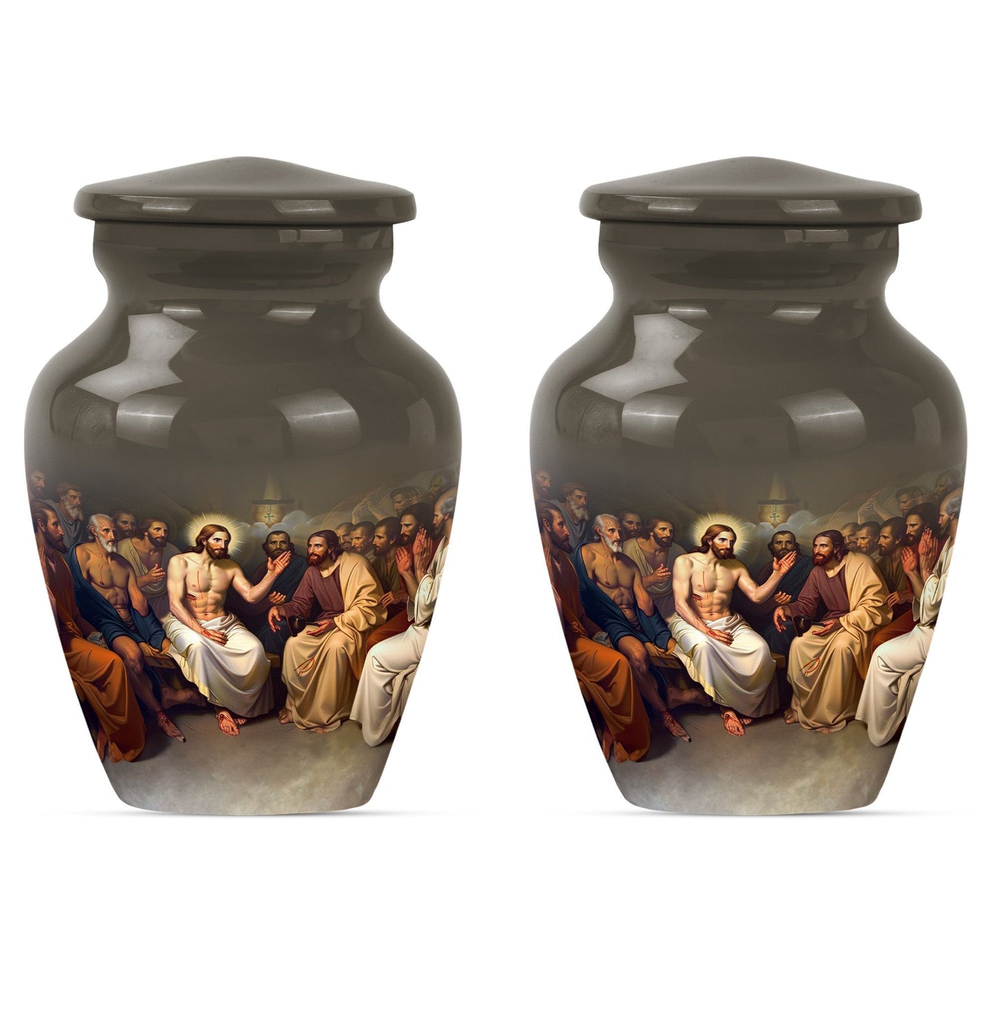 Jesus themed 10-inch aluminium cremation urn