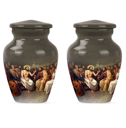 Jesus themed 10-inch aluminium cremation urn