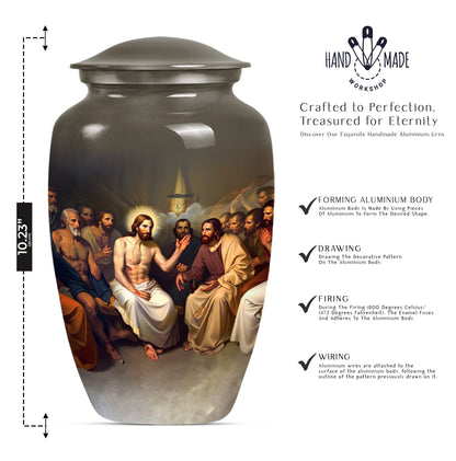Jesus themed 10-inch aluminium cremation urn