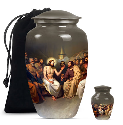 Jesus themed 10-inch aluminium cremation urn