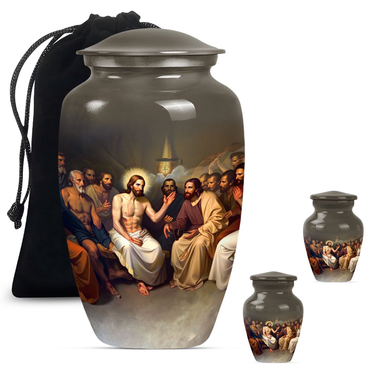 Jesus themed 10-inch aluminium cremation urn