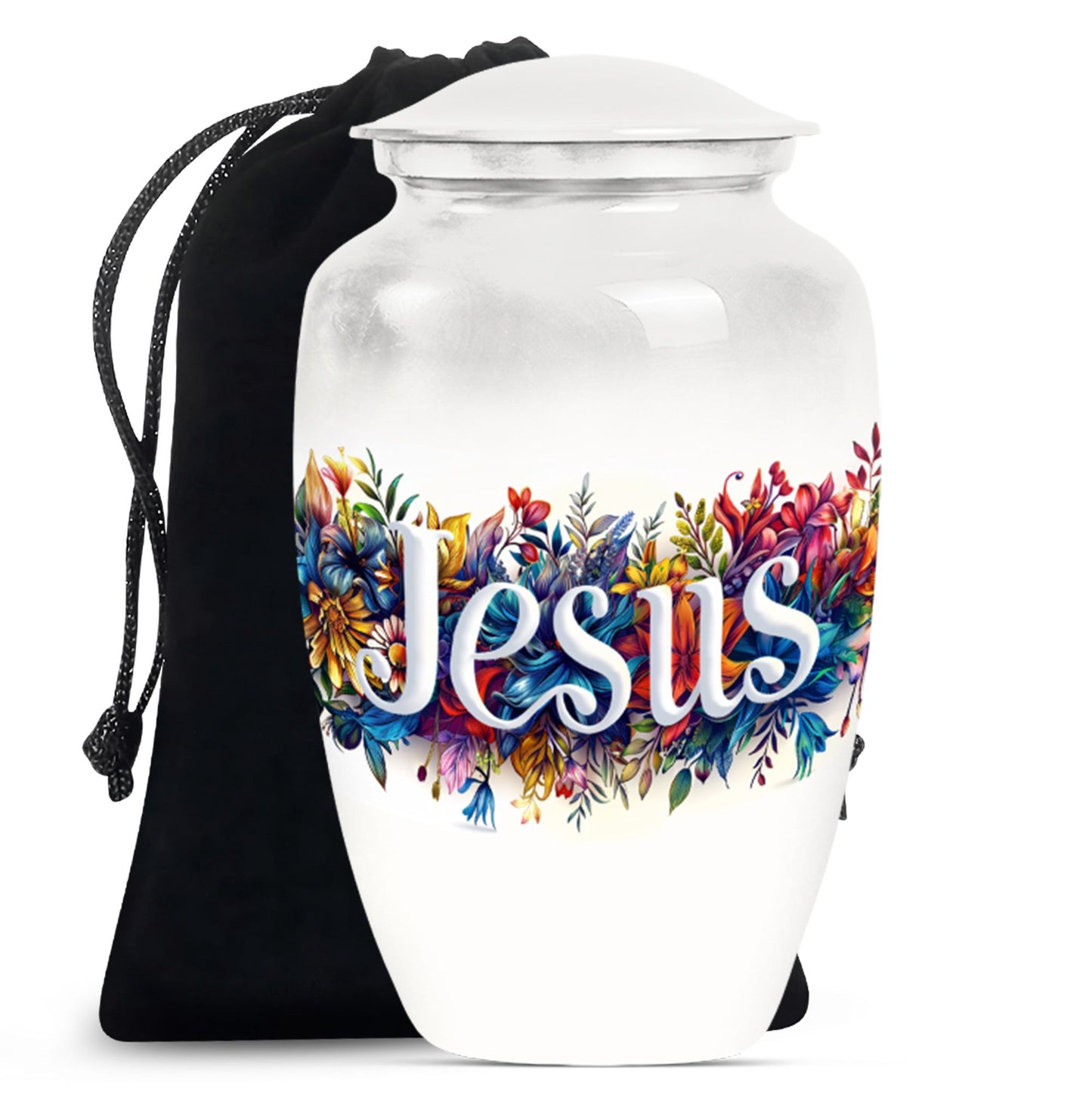 10-inch Jesus cremation adult urn with abstract theme.