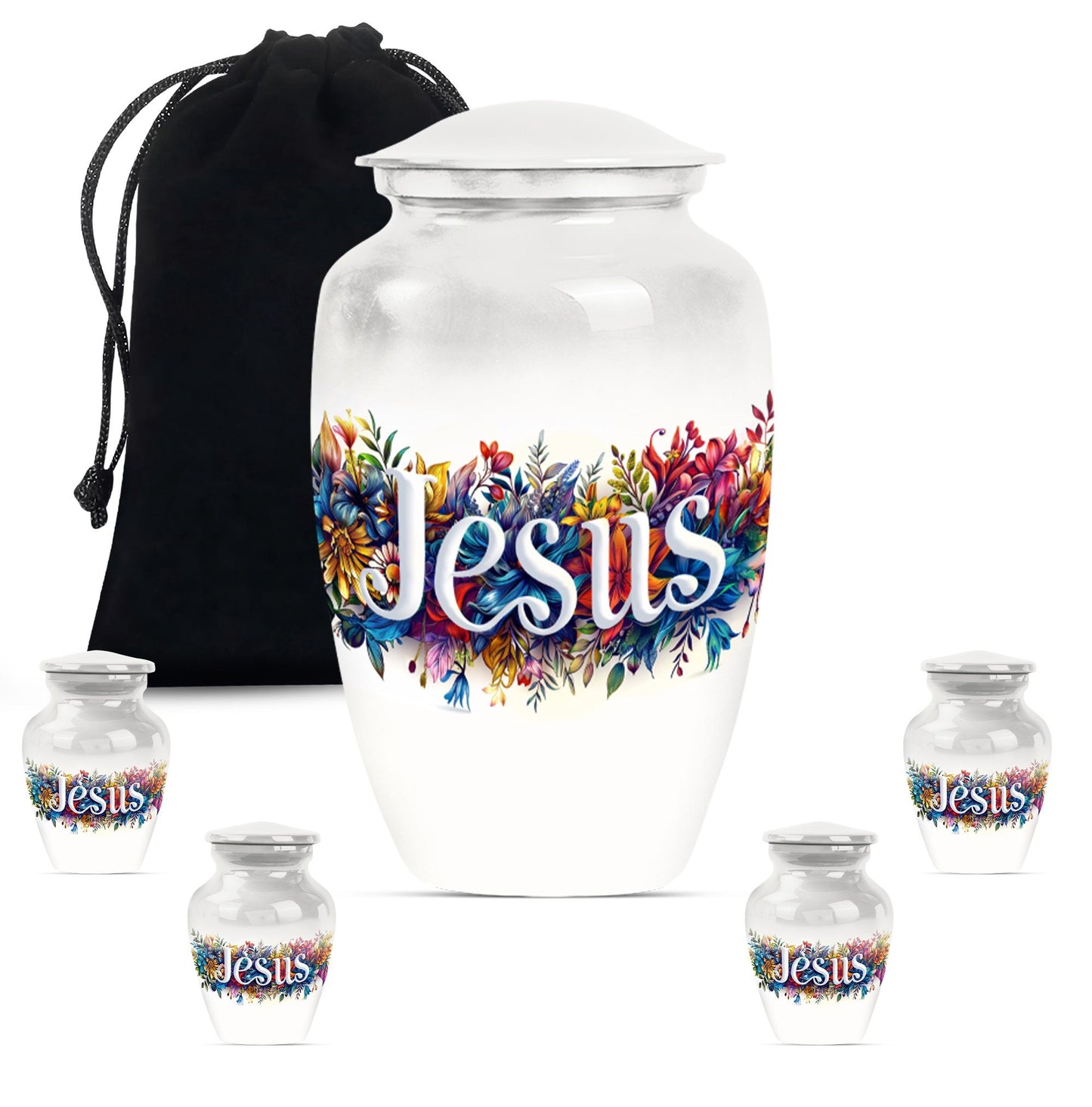 10-inch Jesus cremation adult urn with abstract theme.
