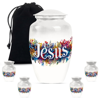 10-inch Jesus cremation adult urn with abstract theme.