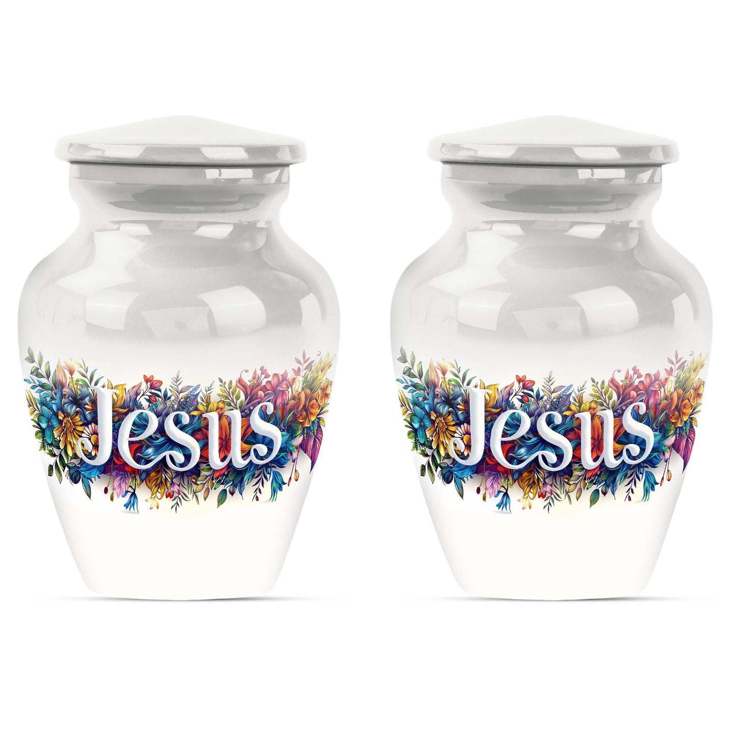 10-inch Jesus cremation adult urn with abstract theme.