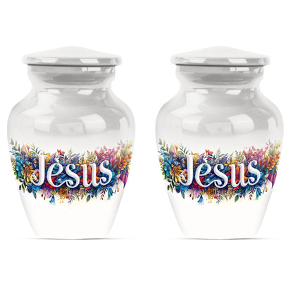 10-inch Jesus cremation adult urn with abstract theme.