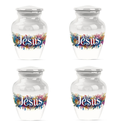 10-inch Jesus cremation adult urn with abstract theme.