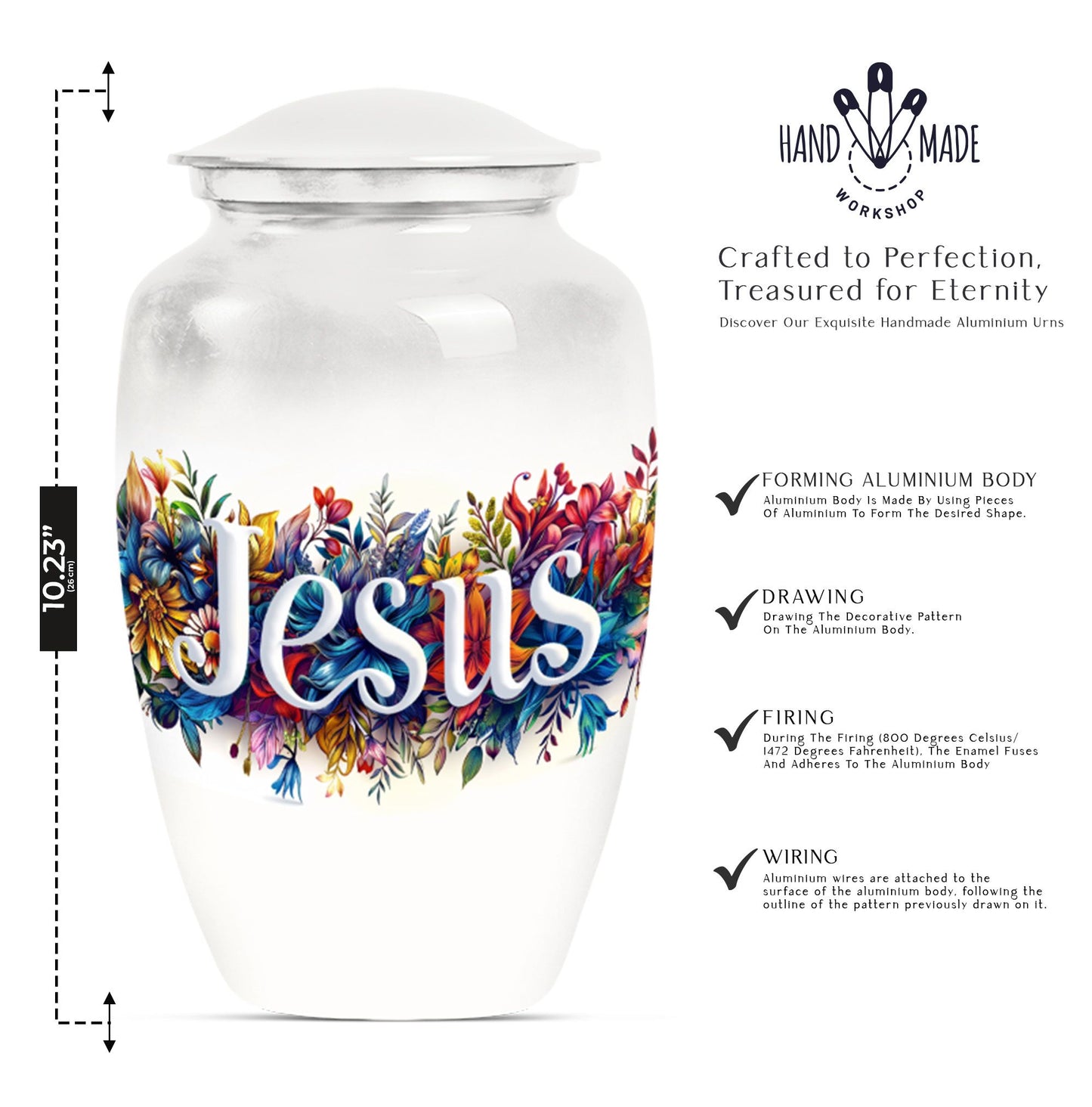 10-inch Jesus cremation adult urn with abstract theme.
