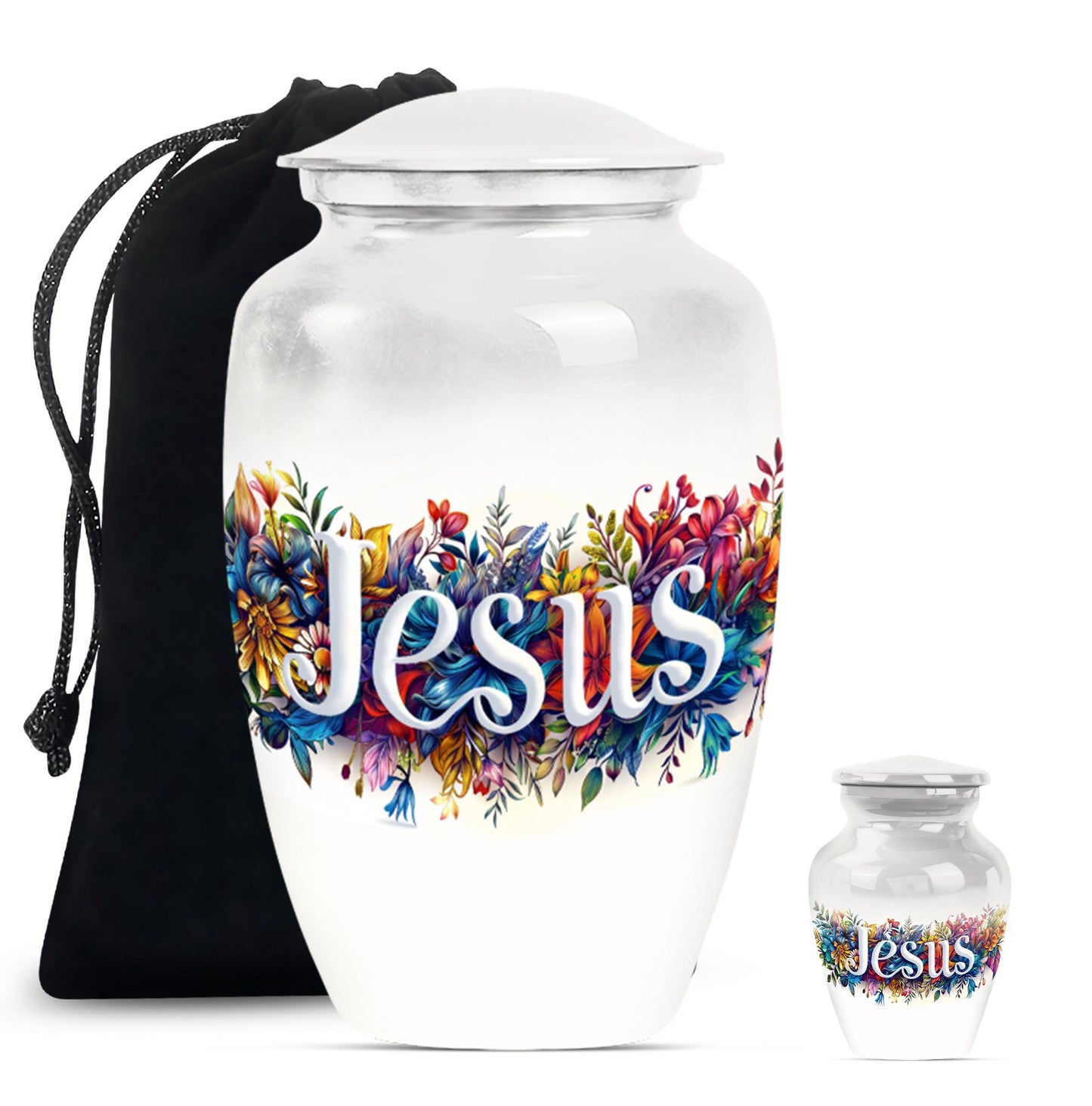 10-inch Jesus cremation adult urn with abstract theme.