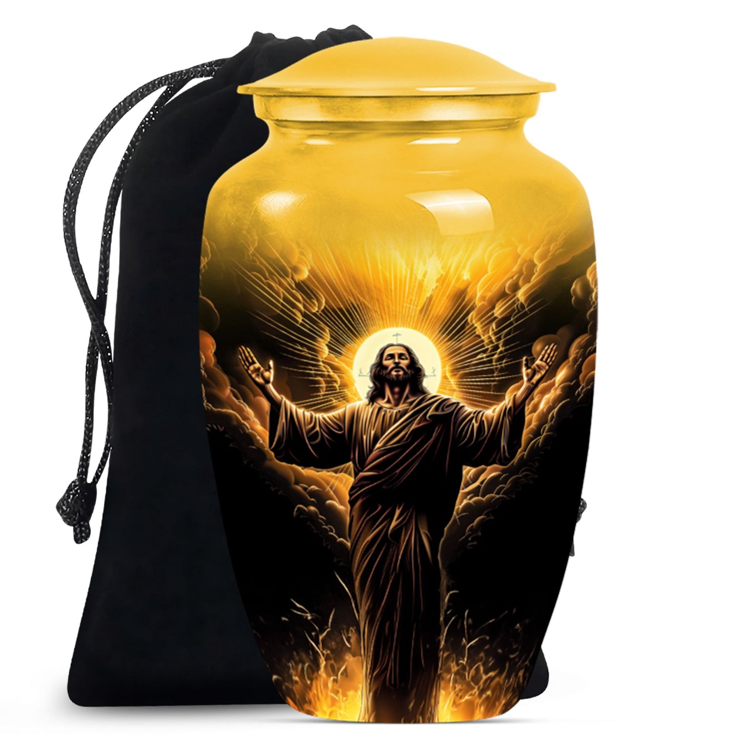 classic aluminum Jesus Urn for human ashes.