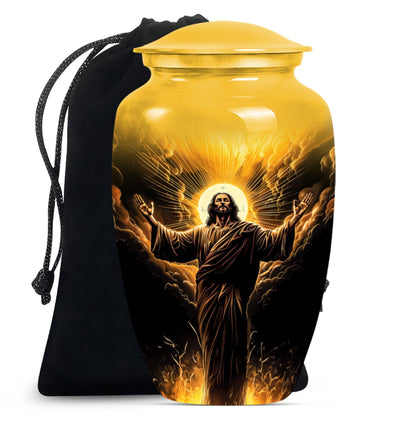 classic aluminum Jesus Urn for human ashes.