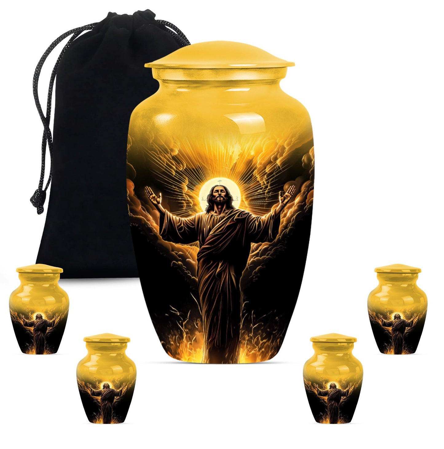 classic aluminum Jesus Urn for human ashes.