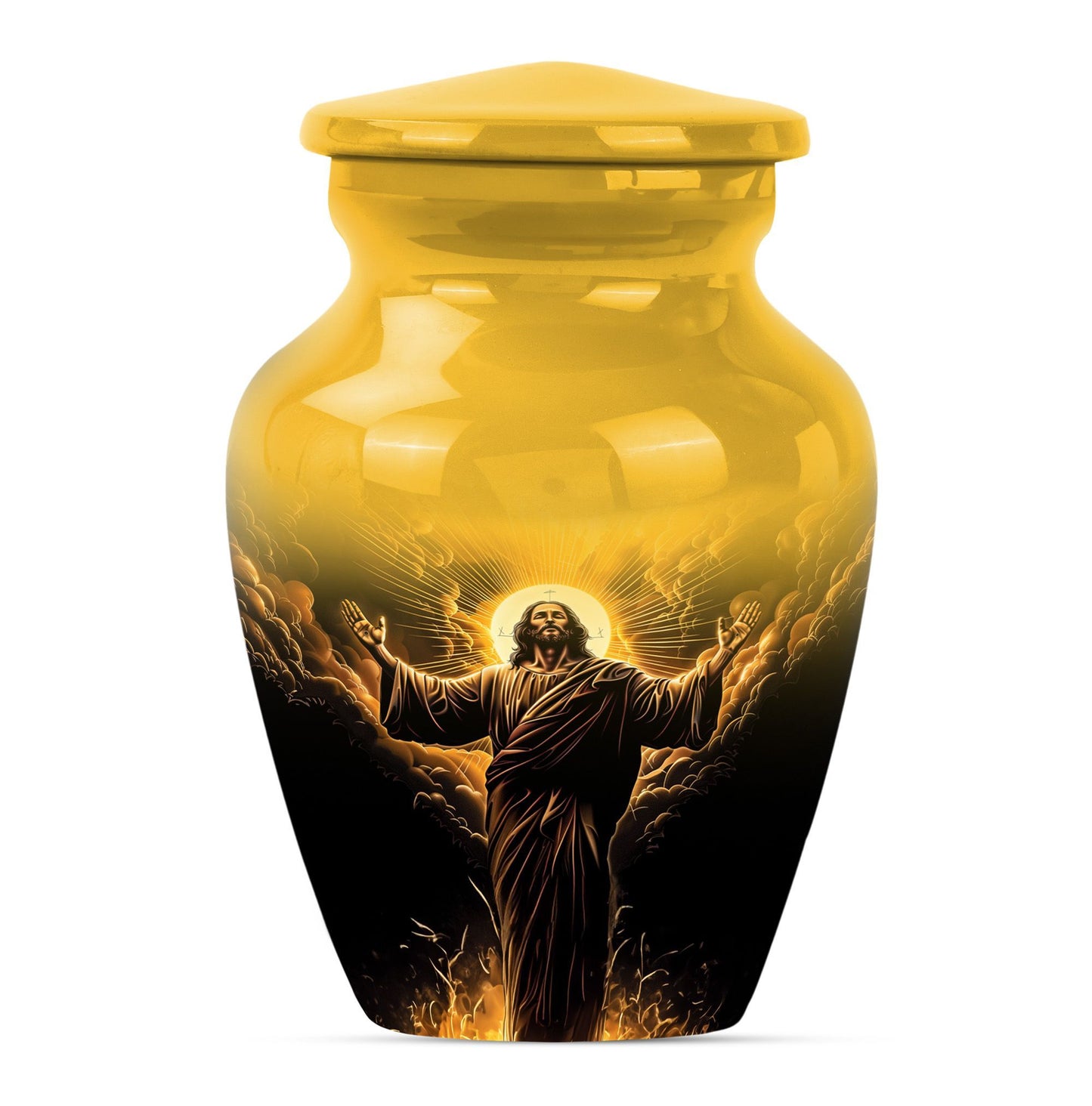 classic aluminum Jesus Urn for human ashes.