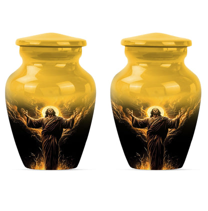 classic aluminum Jesus Urn for human ashes.