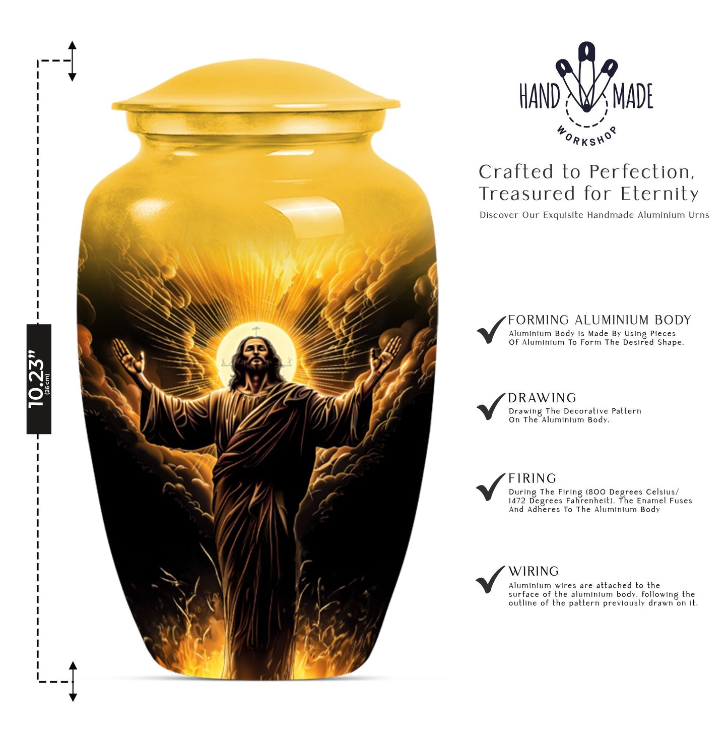 classic aluminum Jesus Urn for human ashes.