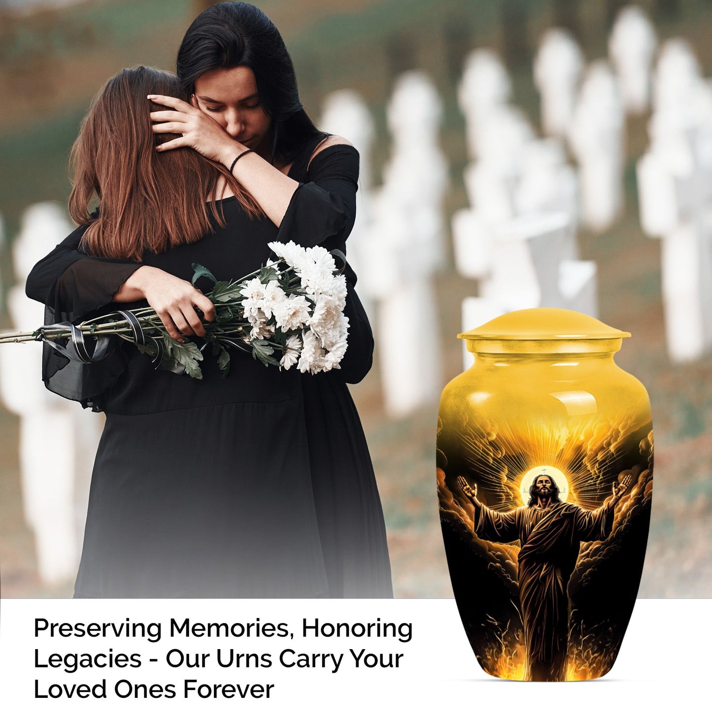 classic aluminum Jesus Urn for human ashes.