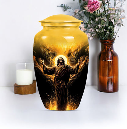 classic aluminum Jesus Urn for human ashes.