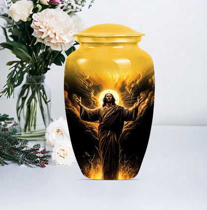 classic aluminum Jesus Urn for human ashes.