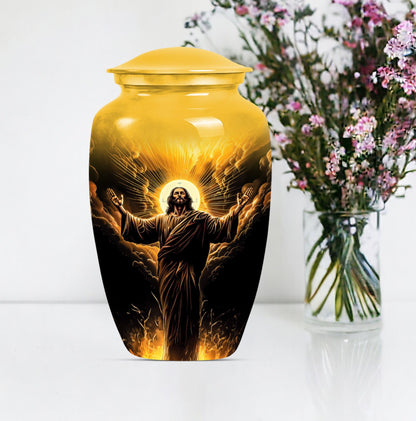 classic aluminum Jesus Urn for human ashes.