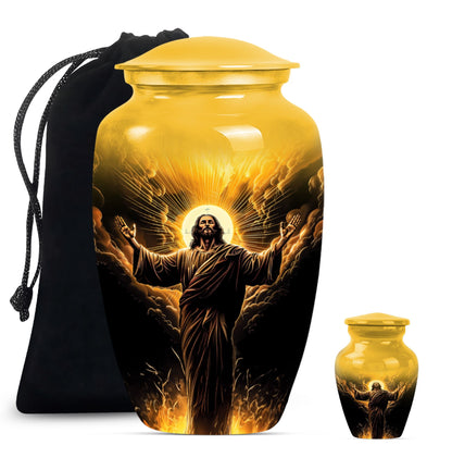 classic aluminum Jesus Urn for human ashes.