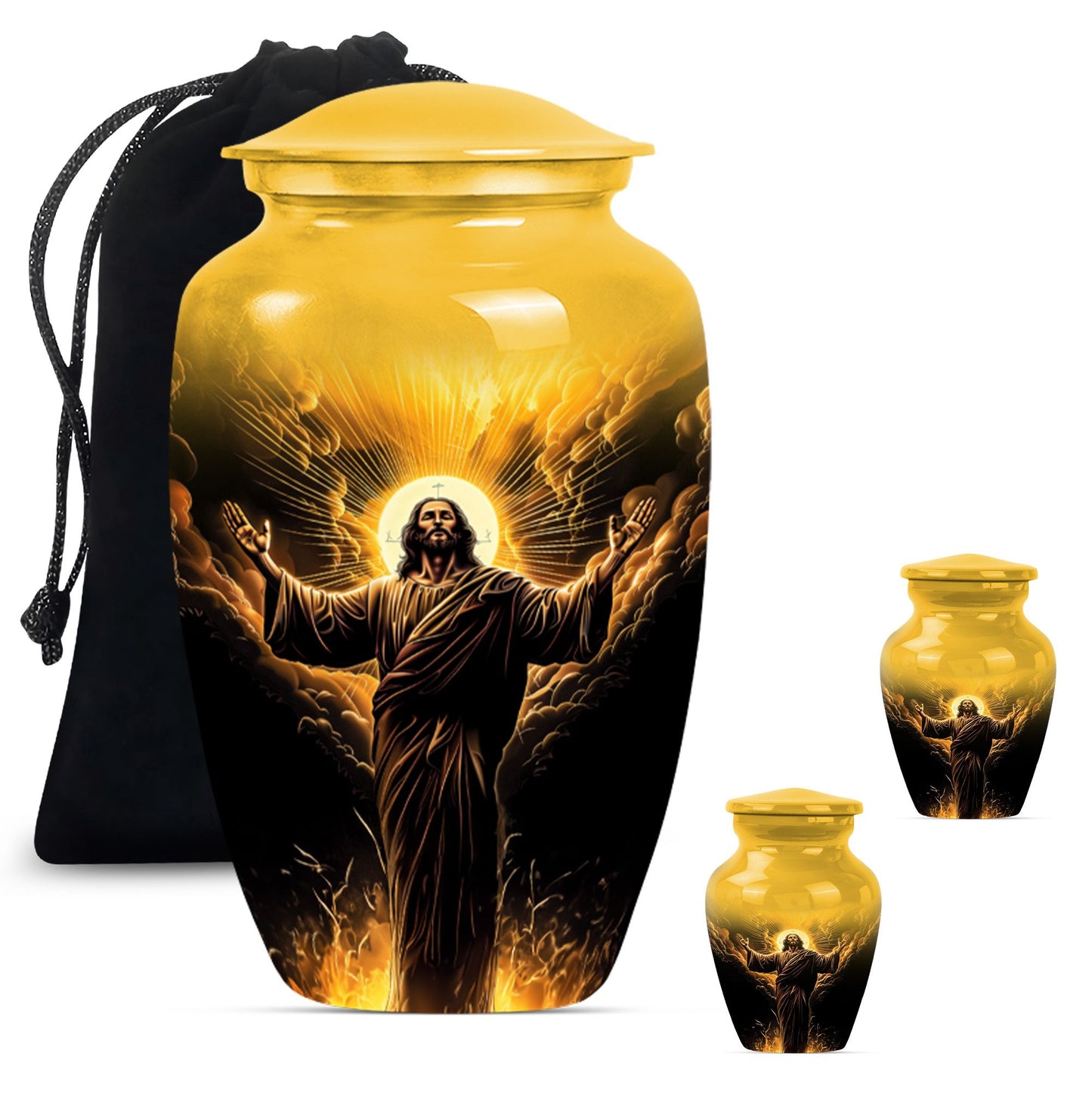 classic aluminum Jesus Urn for human ashes.