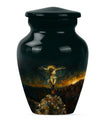 Classic Jesus-themed cremation urn for holding adult human ashes.
