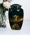 Classic Jesus-themed cremation urn for holding adult human ashes.
