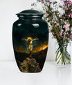 Classic Jesus-themed cremation urn for holding adult human ashes.