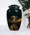 Classic Jesus-themed cremation urn for holding adult human ashes.