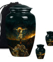 Classic Jesus-themed cremation urn for holding adult human ashes.