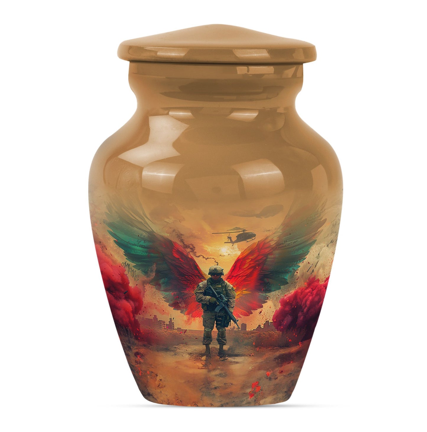10 inch abstract aluminium military urn for cremation.